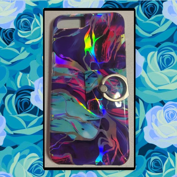IPhone 8 Plus Holographic Purple Marble Case with Matching Phone Ring Holder - Picture 9 of 12